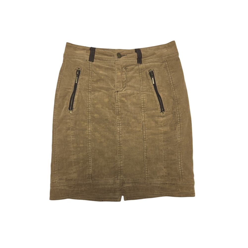 Trucco Women Tan Brown Corduroy Zip Pocket Pencil Midi Skirt Size 36 US 4